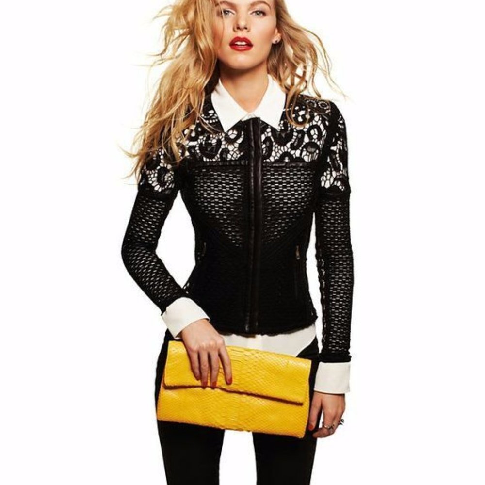 Iro Lewis Black Leather and Lace Crochet Jacket - Picture 3 of 15